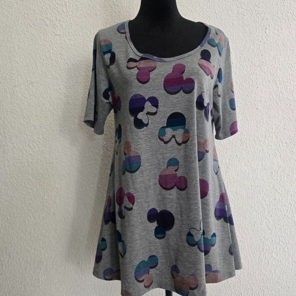 LuLaRoe Womens Mickey Mouse Graphic Print Tunic Size M Top Gray Multicolor